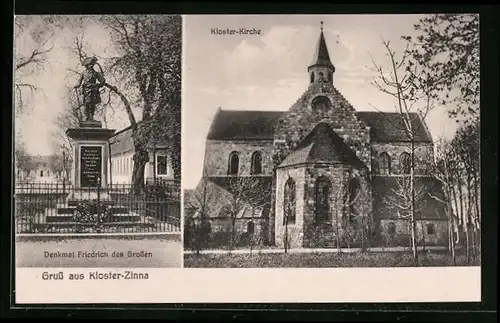 AK Kloster-Zinna, Denkmal Friedrich des Grossen, Kloster-Kirche