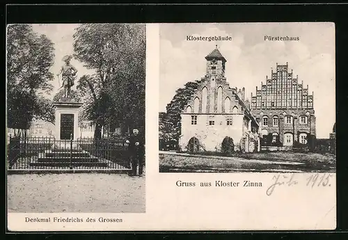 AK Kloster Zinna, Denkmal Friedrich des Grossen, Klostergebäude und Fürstenhaus