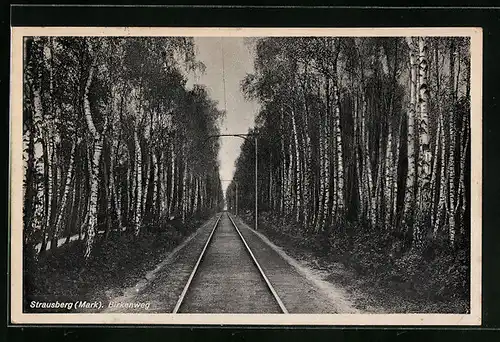 AK Strausberg / Mark, Birkenweg mit Bahngleisen