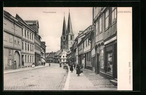 AK Quedlinburg, Pölkenstrasse mit Kirchblick