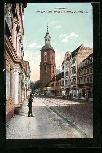 AK Berlin-Spandau, Potsdamerstrasse mit Nikolaikirche