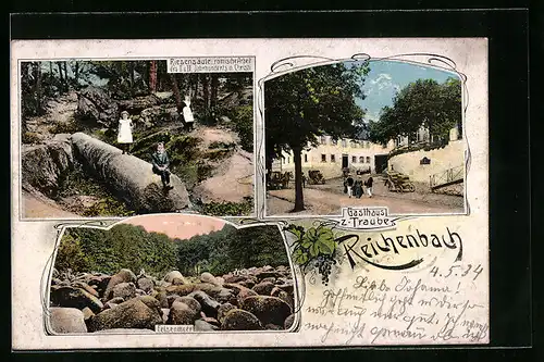 AK Reichenbach, Gasthaus zur Traube und Riesensäule