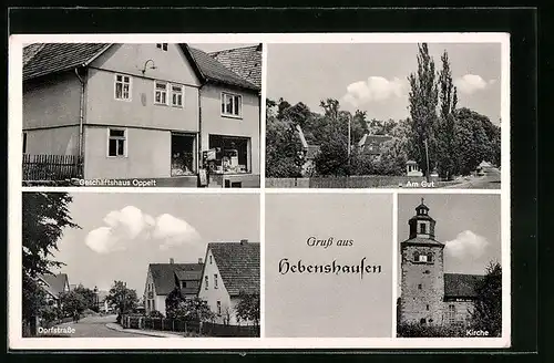 AK Hebenshausen, Ortsansicht mit Kirche und Dorfstrasse