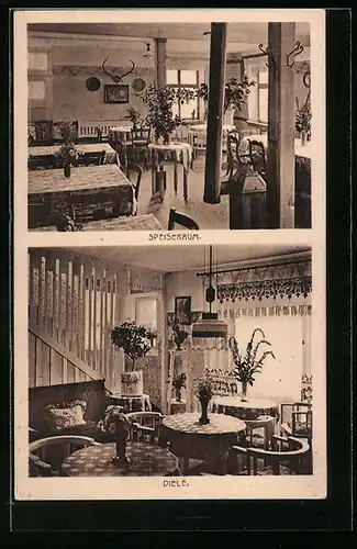 AK Vielbrunn i. O., Odenwaldheim mit Speiseraum und Diele