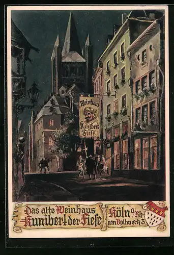 Künstler-AK Köln a. Rh., Altes Weinhaus Kunibert der Fiese, Bollwerk 3