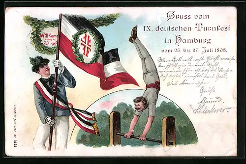 Lithographie Hamburg, IX. deutsches Turnfest 1898, Reckturner