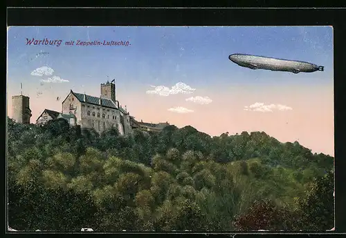 AK Zeppelin über der Wartburg