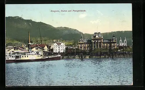 AK Bregenz, Hafen mit Postgebäude