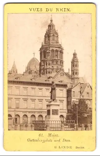 Fotografie E. Linde, Berlin, Ansicht Mainz, Blick auf den Gutenbergplatz mit dem Dom und Denkmal