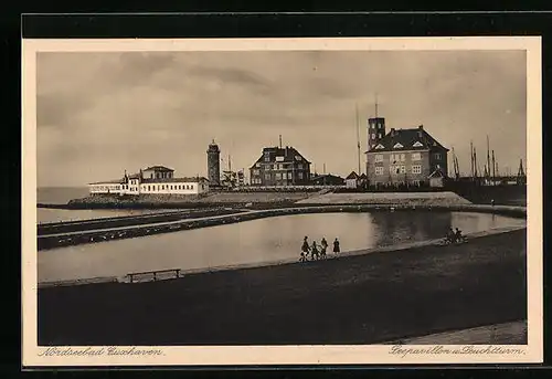 AK Cuxhaven / Nordsee, Seepavillon und Leuchtturm