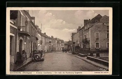 AK Excideuil, Avenue Gambetta, un coin du Faubourg Lagrave