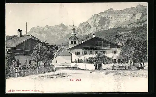 AK Servoz, Ortsansicht mit Kirche