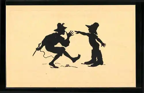 Künstler-AK Paul Konewka: Siebenmeilenstiefel, Schattenbild