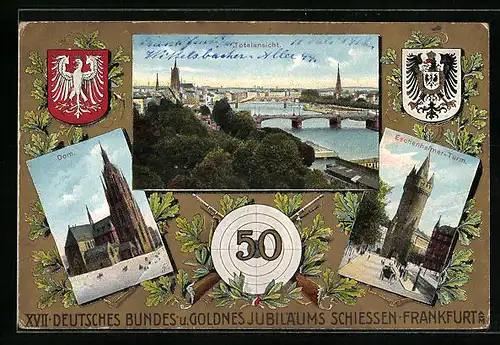 AK Frankfurt a. M, Totalansicht, XVII. Deutsches Bundes- u. Goldenes Juibläums Schiessen, Schützenfest