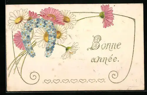 Präge-AK Neujahrsgrüsse mit versch. Frühblühern