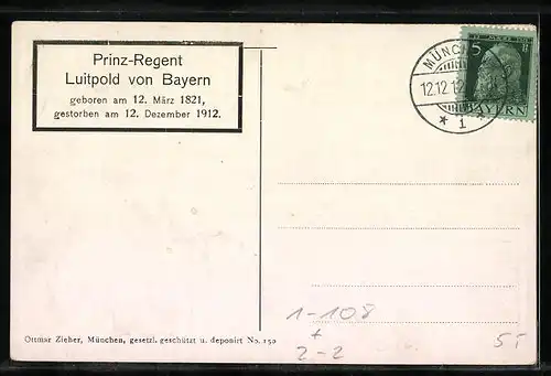 AK Bayerische Briefmarken und Portrait von Prinzregent Luitpold