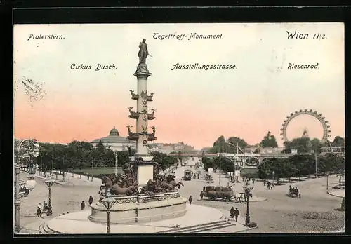 AK Wien, Praterstern mit Tegetthoff-Monument und Cirkus Busch