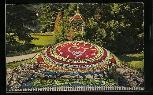 AK Interlaken, Blumenuhr im Kurgarten