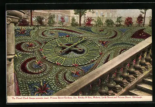 AK Edinburgh, The Floral Clock, Princes Street Gardens, Blumenuhr