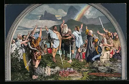 Künstler-AK Der Rütlischwur, Wandgemälde in der Tellskapelle am Vierwaldstättersee