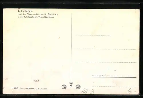 Künstler-AK Tells Sprung, Wandgemälde in der Tellskapelle am Vierwaldstättersee