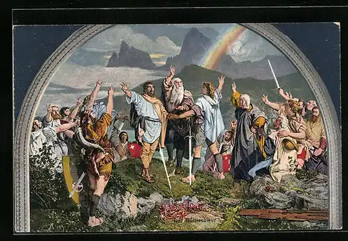 Künstler-AK Der Rütlischwur, Wandgemälde in der Tellskapelle am Vierwaldstättersee