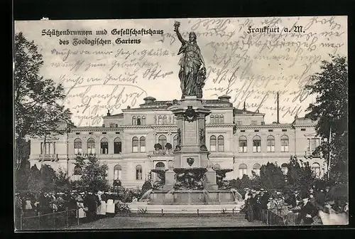 AK Frankfurt a. M., Zoologischer Garten, Schützenbrunnen und Gesellschaftshaus