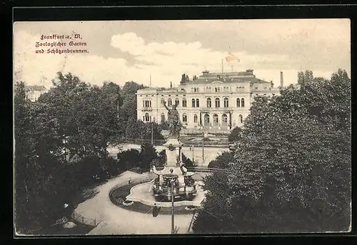 AK Frankfurt a. M., Zoologischer Garten, Schützenbrunnen