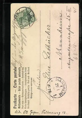 AK Liebesglück!, Herr mit Blumen für Dame mit Schirm