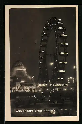 AK Wien, Wiener Prater mit Riesenrad bei Nacht