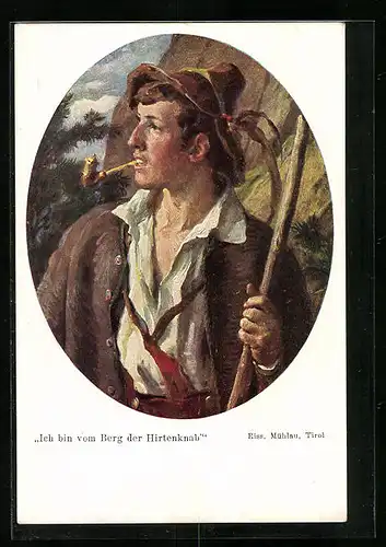 Künstler-AK Thomas Riss: Hirte mit Tabakpfeife