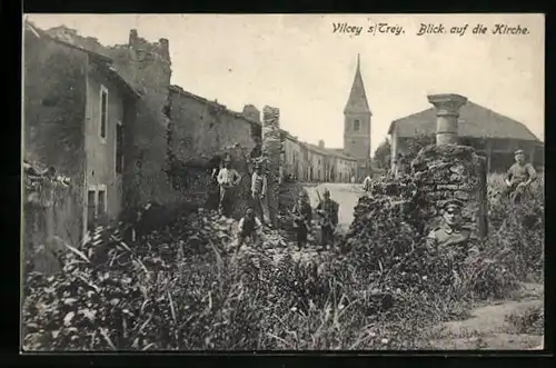 AK Vilcey-sur-Trey, Blick auf die Kirche