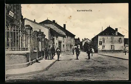 AK Warmereville, Strassenpartie mit Soldaten