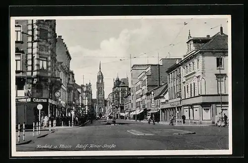 AK Krefeld a. Rh., Strasse mit Geschäften