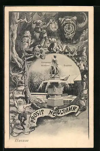 AK Husum, Asmussen-Woldsen-Brunnen mit Zwergen