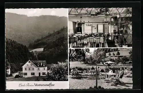 AK Ottenhöfen /Schw., Hotel-Pension Unterwasser, Innenansicht, Garten