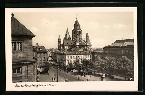 AK Mainz, Gutenbergplatz mit Dom