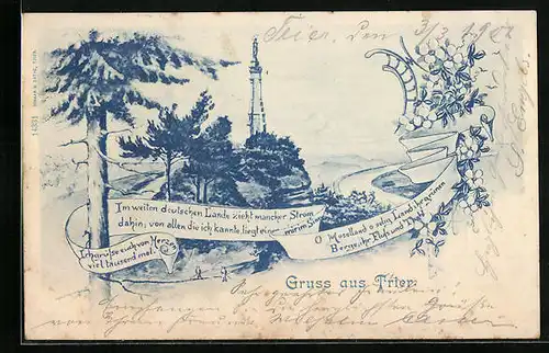 AK Trier, Panorama mit Denkmal