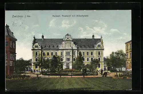 AK Zwickau /Sa., Postamt mit Albertplatz