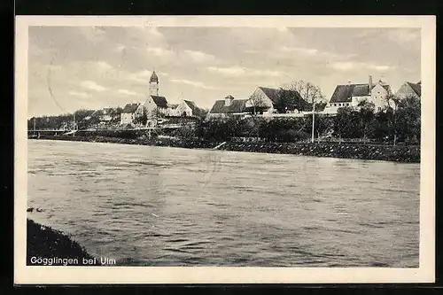 AK Gögglingen bei Ulm, Donaupartie mit Blick auf den Ort