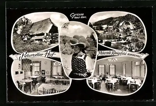 Passepartout-AK Peterzell-Königsfeld /Schwarzw., Gasthaus-Pension Peterzeller Hof, Schwarzwaldmädel