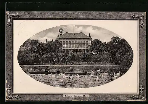 Passepartout-AK Zwickau /Sa., Partie am Schwanenschloss