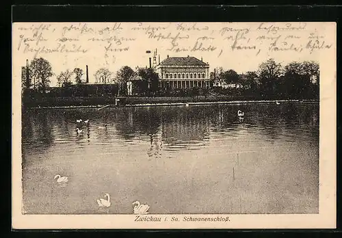 AK Zwickau /Sa., Partie am Schwanenschloss