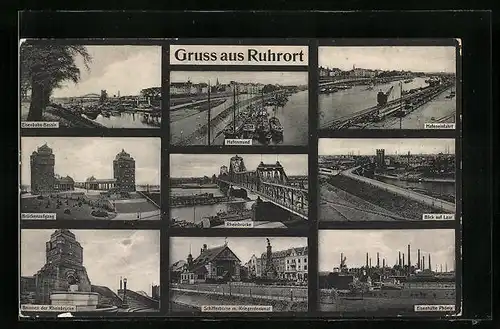 AK Ruhrort, Eisenbahn-Bassin, Schifferbörse, Eisenhütte Phönix