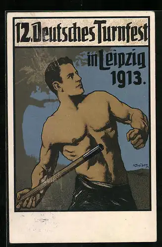 Künstler-AK Leipzig, 12. Deutsches Turnfest 1913, Der Gerwerfer