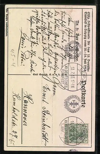Künstler-AK Leipzig, 12. Deutsches Turnfest 1913, Der Gerwerfer
