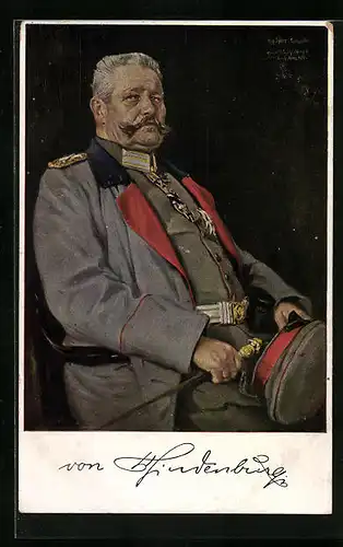 Künstler-AK Generalfeldmarschall Paul von Hindenburg in Uniform