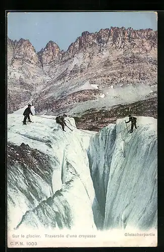 Künstler-AK Bergsteiger beim Erklimmen einer Gletscherpartie