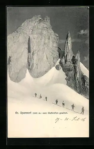 AK Bergsteiger am Spannort vom Glattenfirn gesehen