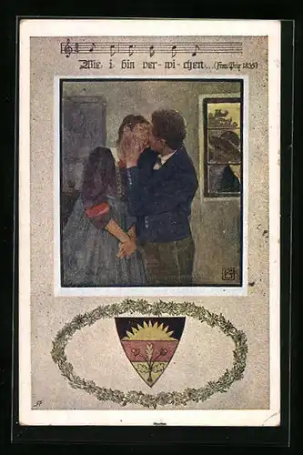 Künstler-AK Karl Friedrich Gsur: Deutscher Schulverein Nr. 1070: Wie i bin verwichen... Liebespaar